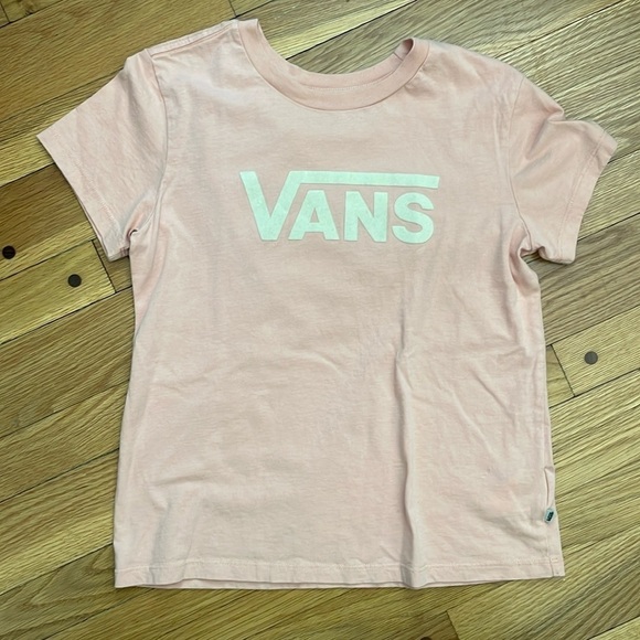 Vans T-Shirt Pink Flocked Logo Letters Short Sleeve Cotton Size Small - Picture 1 of 6